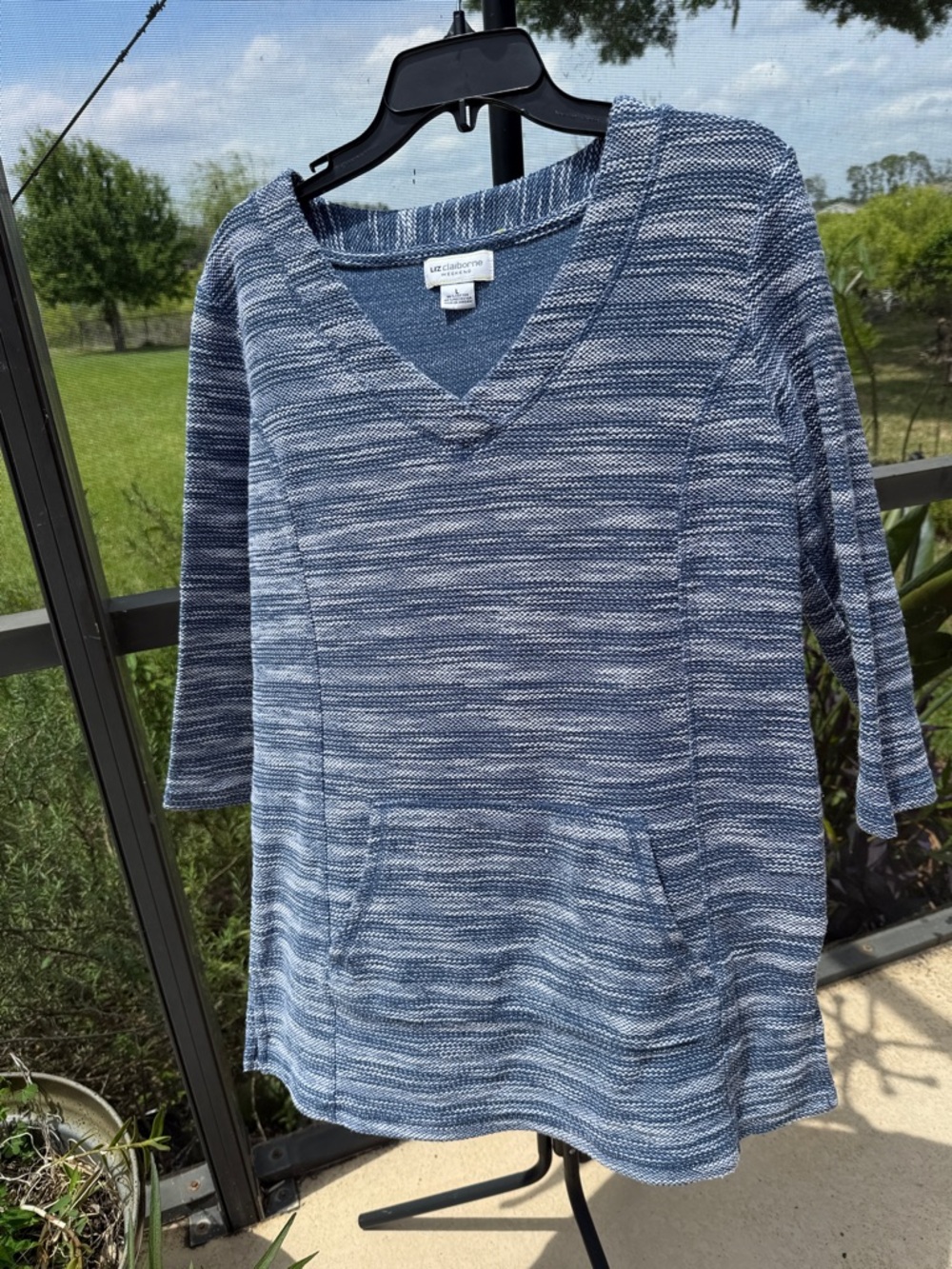 Liz Claiborne Weekend cotton blend Blue Striped V‑Neck Swim Coverup pullover